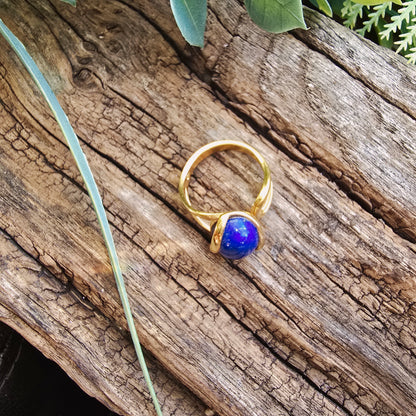 Bague réglable "Dorée" n°2 - Lapis Lazuli - Argent plaqué or 925