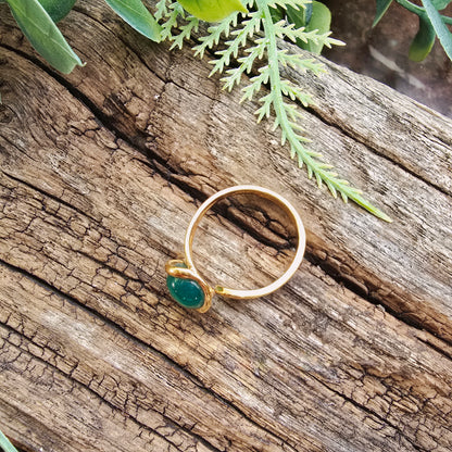 Bague réglable "Dorée" - Onyx vert - Argent plaqué or 925