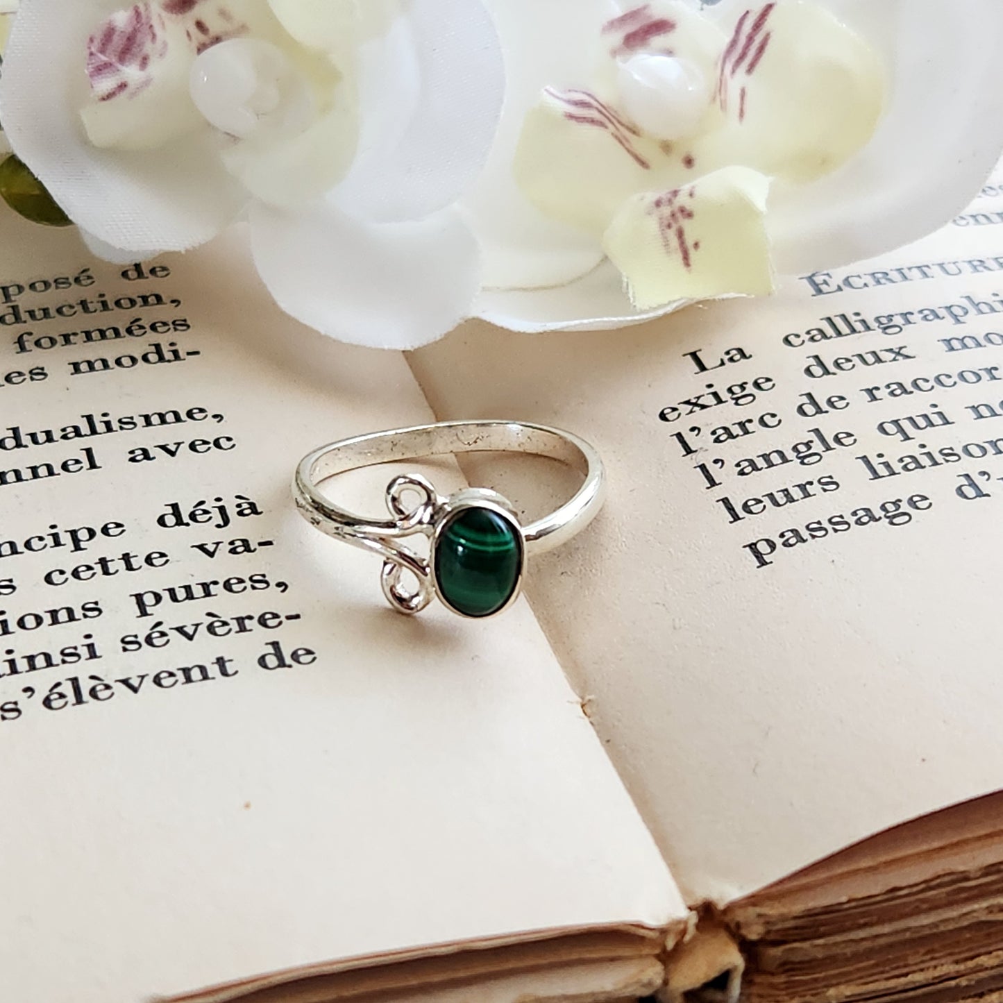 Bague réglable Vénus - Malachite - Argent 925