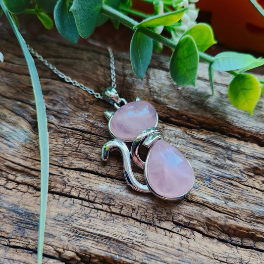 Pendentif chat en Quartz rose
