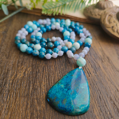 Mala Eau - Harmonie émotionnelle - Cacédoine, Apatite bleue et Aragonite bleue - Shattuckite n°2