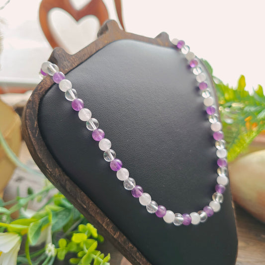 Collier en Quartz rose / Améthyste / Cristal de roche