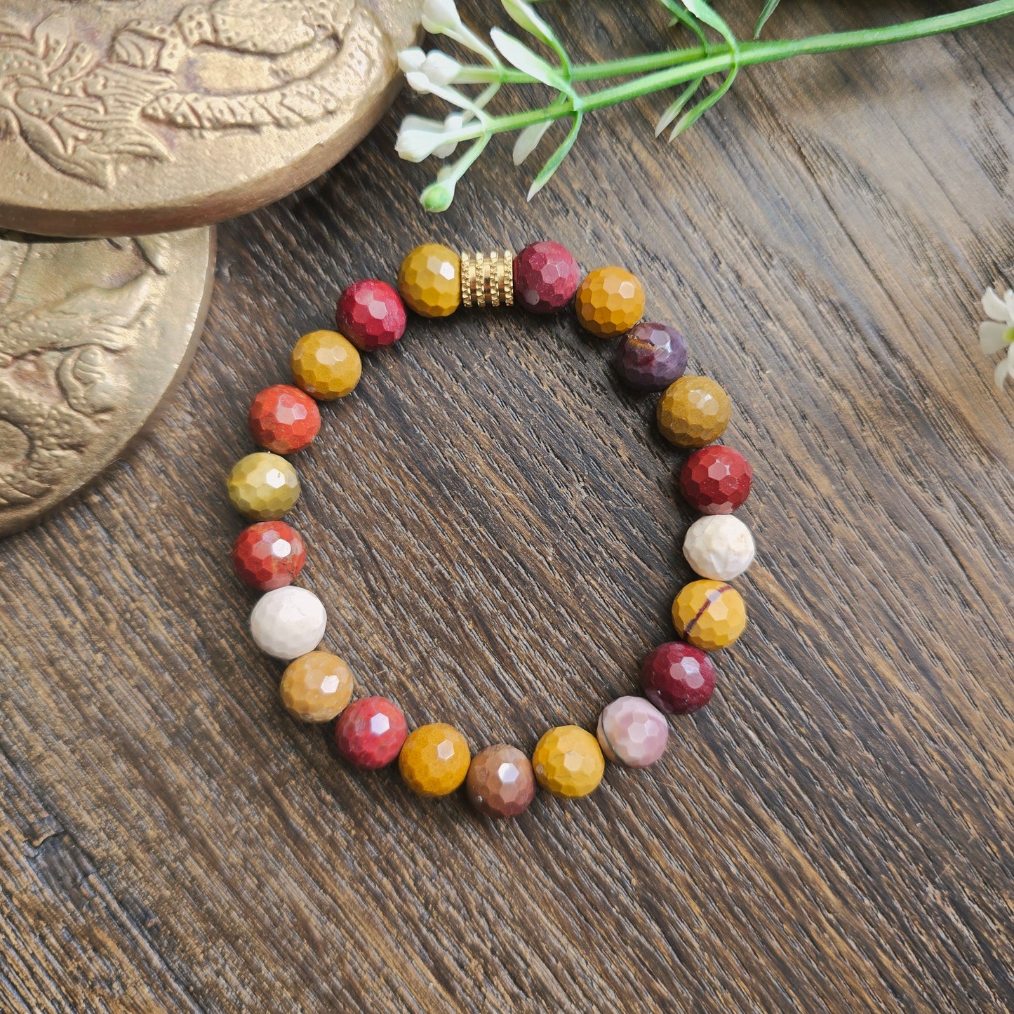 Bracelet en Jaspe mokaïte - perles facettées - 8mm