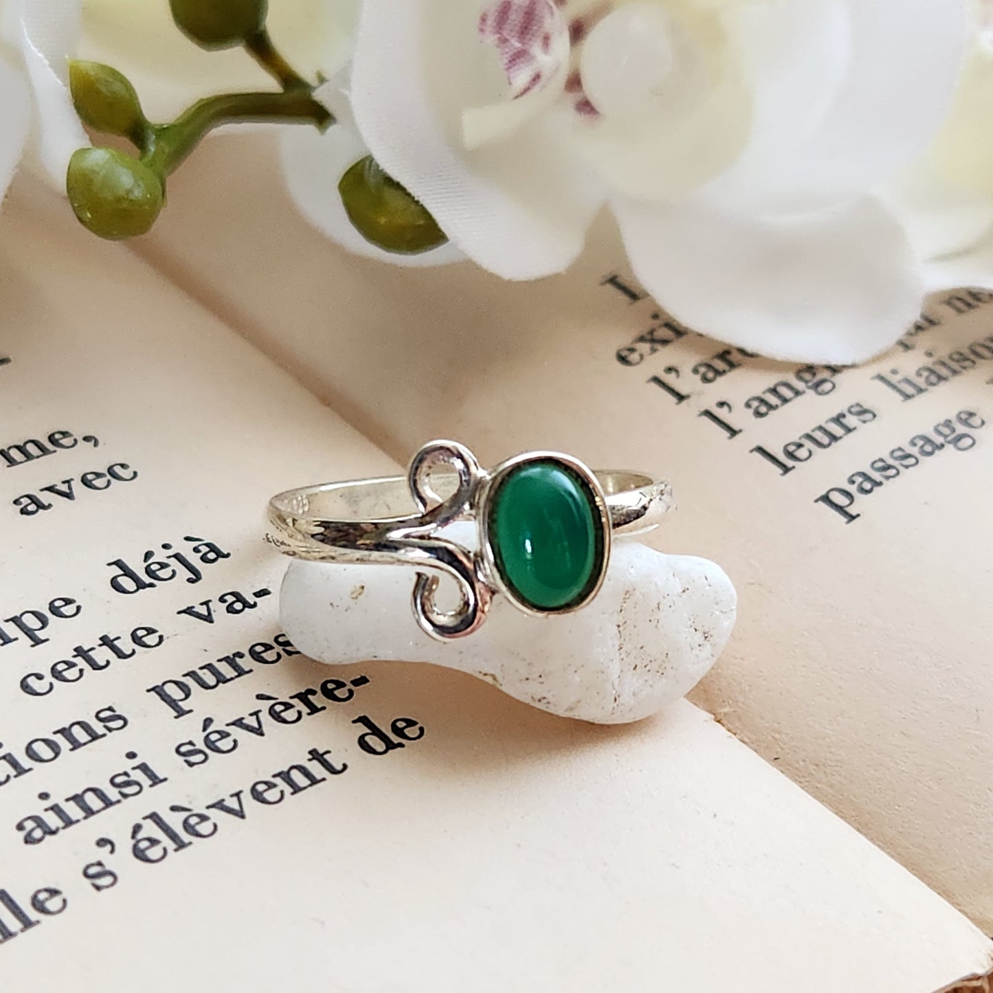 Bague réglable Vénus - Onyx vert - Argent 925