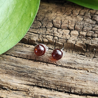 Boucles d'oreilles en Cornaline - Clous - Argent 925