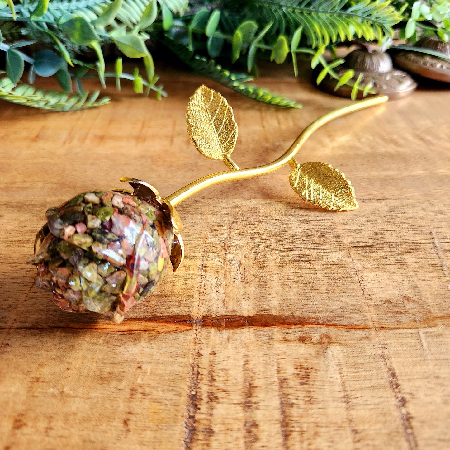 Rose en Jaspe sang de dragon - tige dorée