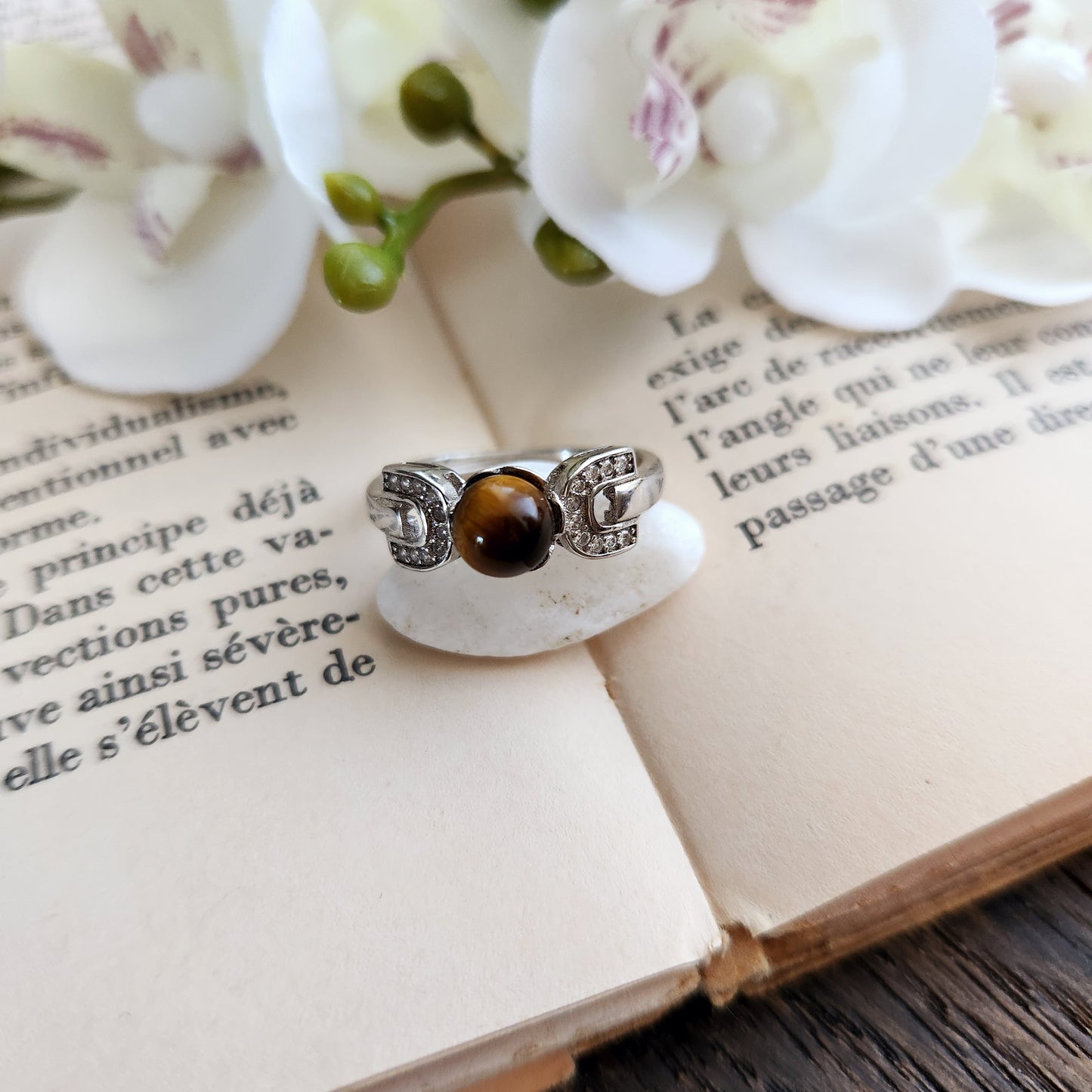 Bague réglable Perle - Œil de tigre - Argent 925 - n°1