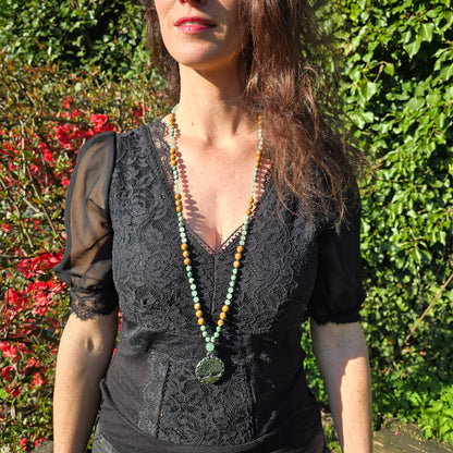 Mala Terre - Ancrage profond - Bois fossile, Agate arbre et Aventurine verte - Arbre de vie