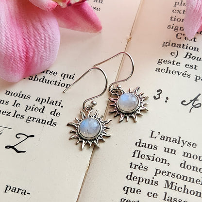 Boucles d'oreilles en Pierre de lune - Soleil - Argent 925