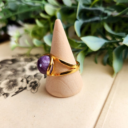 Bague réglable "Dorée" - Charoïte - Argent plaqué or 925