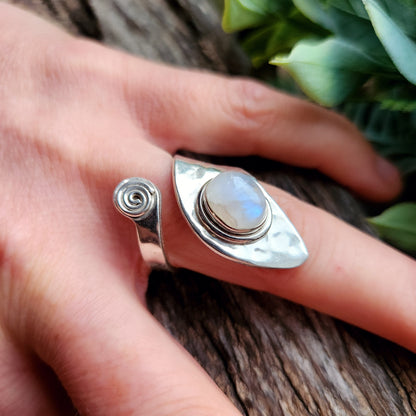 Bague réglable - Pierre de lune - Argent  925