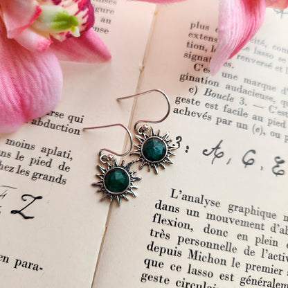 Boucles d'oreilles en Emeraude facettés - Soleil - Argent 925