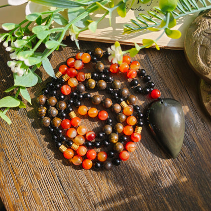 Mala Feu - Force vitale - Obsidienne noire, Cornaline et Bronzite