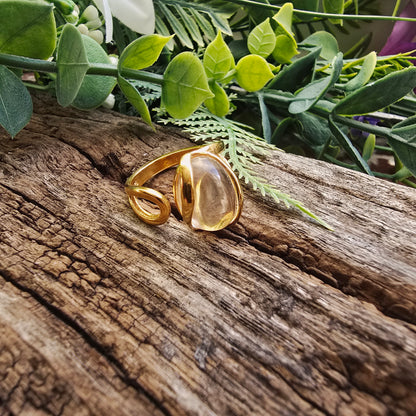 Bague réglable "Dorée" n°1 - Quartz blanc - Argent plaqué or 925