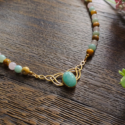 Collier "Valkyria" en Amazonite, Quartz rose et Agate crazy lace