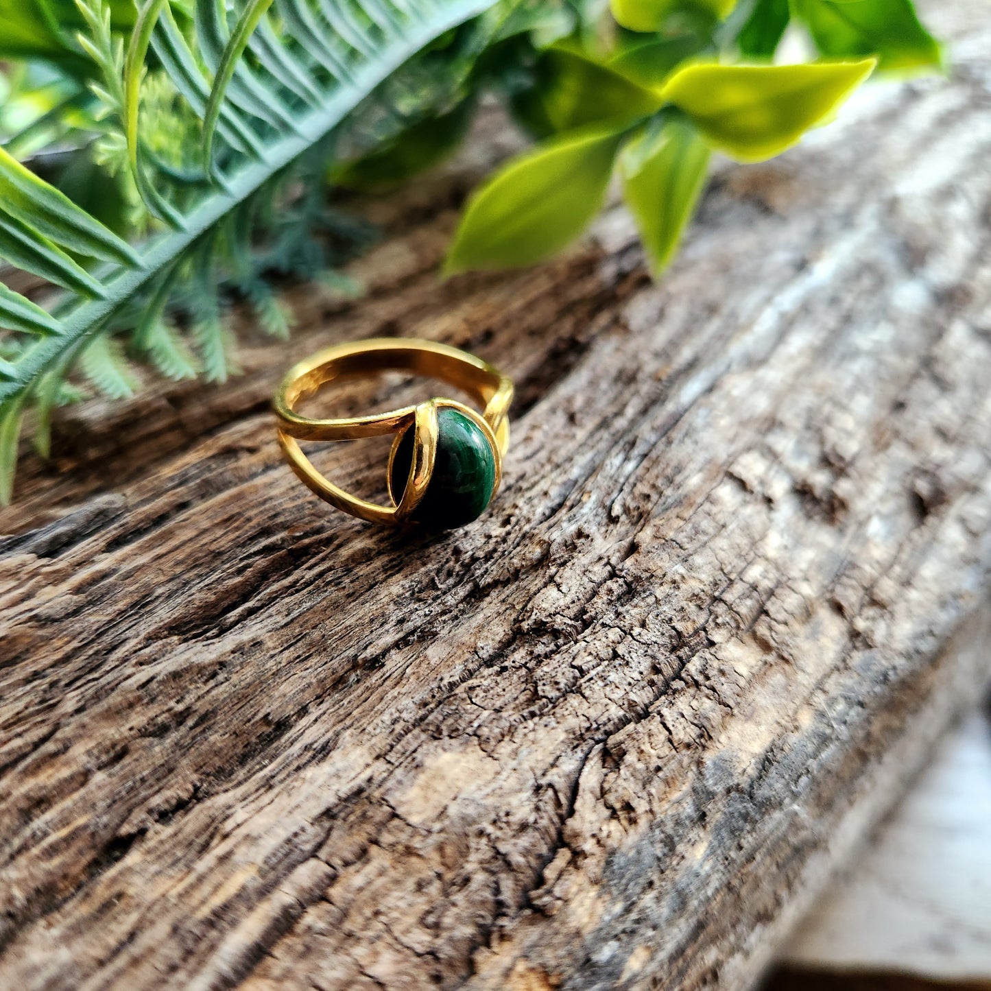 Bague réglable "Dorée" - Malachite - Argent plaqué or 925