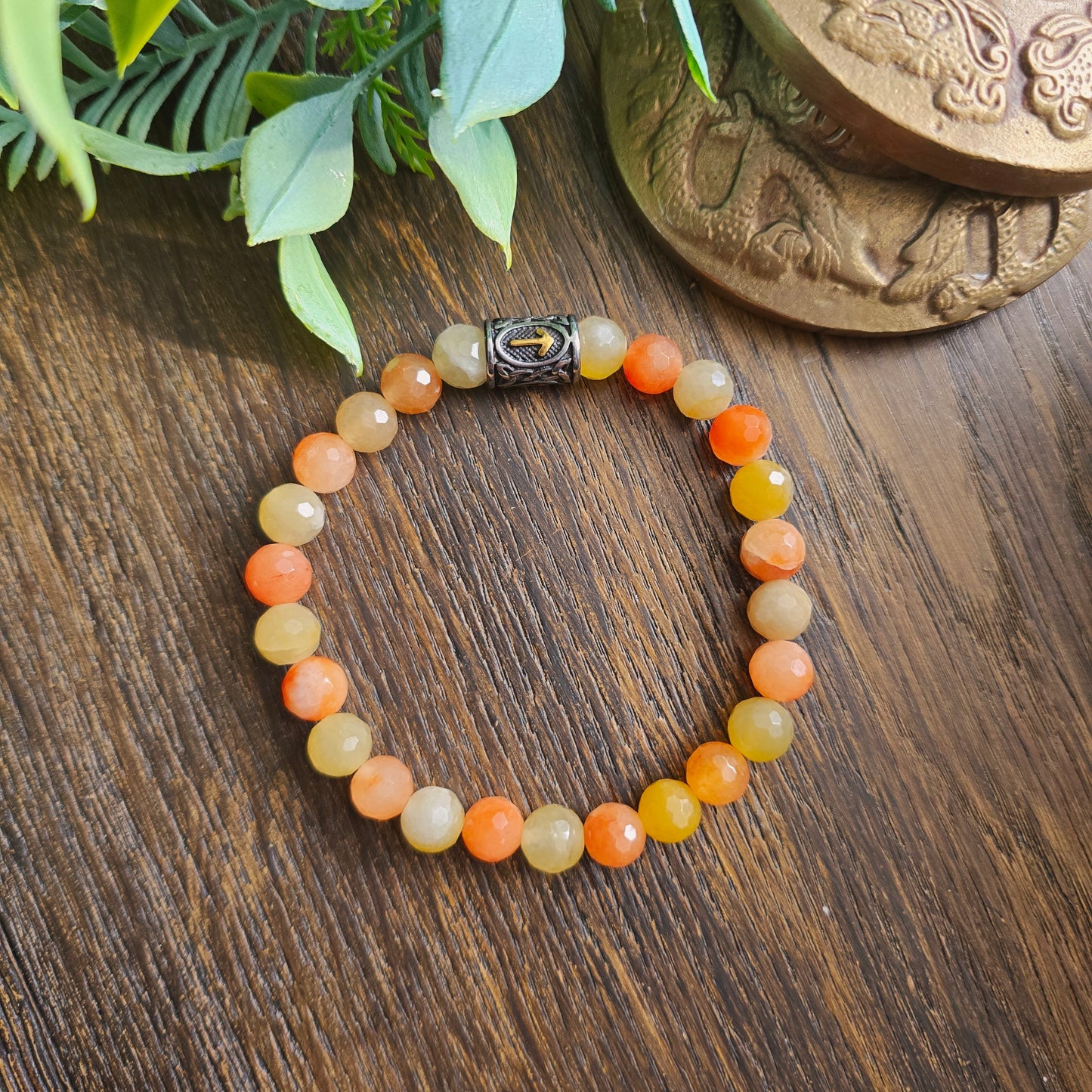 Bracelet en Quartz jaune et orange - perles facettées - 8mm