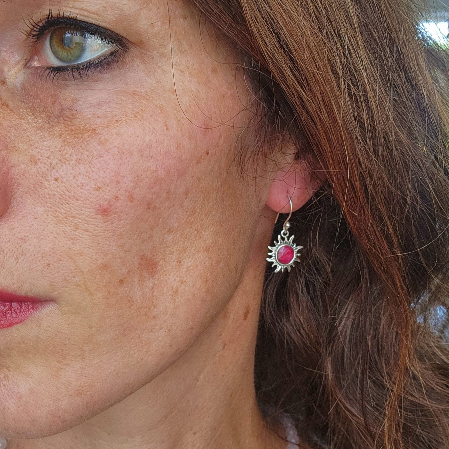 Boucles d'oreilles en Rubis facettés - Soleil - Argent 925