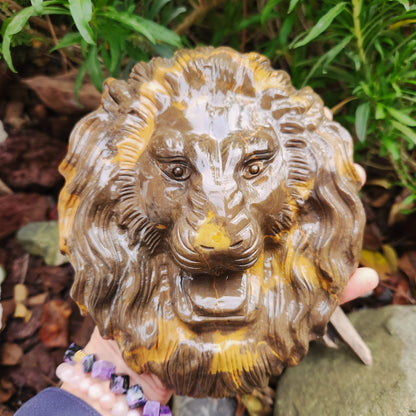 Sculpture Tête de Lion en Jaspe chocolat