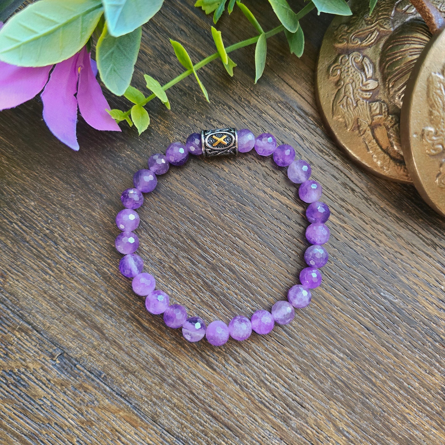 Bracelet en Améthyste - perles facettées - 8mm