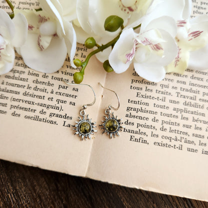 Boucles d'oreilles en Ambre vert - Soleil - Argent 925