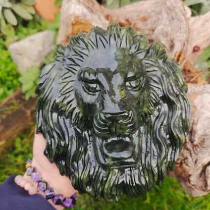 Sculpture Tête de Lion en Jade vert