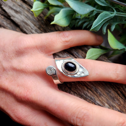Bague réglable - Obsidienne noire - Argent  925