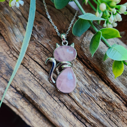 Pendentif chat en Quartz rose