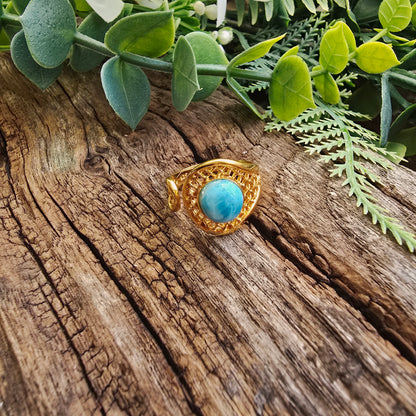 Bague réglable "Dorée" n°2 - Larimar - Argent plaqué or 925