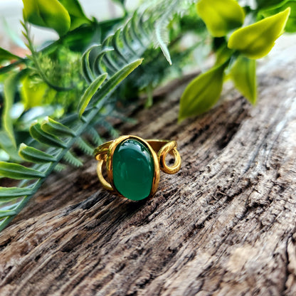 Bague réglable "Dorée" - Onyx vert - Argent plaqué or 925