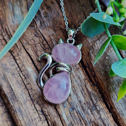Pendentif chat en Quartz rose