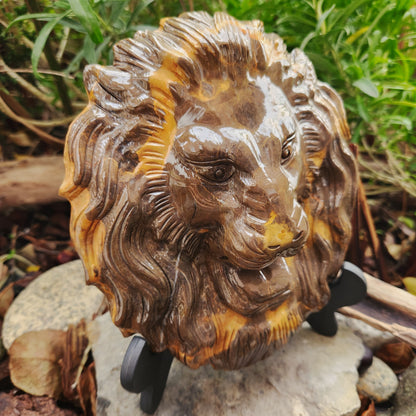 Sculpture Tête de Lion en Jaspe chocolat