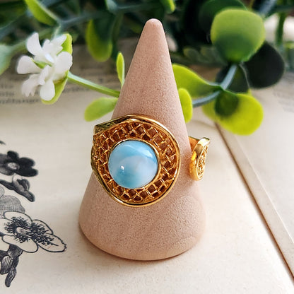 Bague réglable "Dorée" - Larimar - Argent plaqué or 925