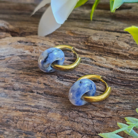 Boucles d'oreilles dorées en Sodalite - Donuts