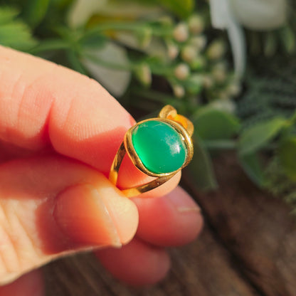 Bague réglable "Dorée" - Onyx vert - Argent plaqué or 925