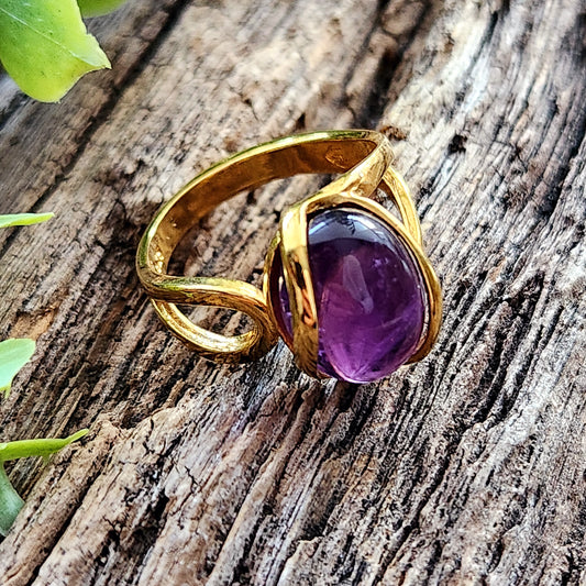 Bague réglable "Dorée" - Améthyste - Argent plaqué or 925