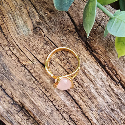 Bague réglable "Dorée" n°2 - Quartz rose - Argent plaqué or 925
