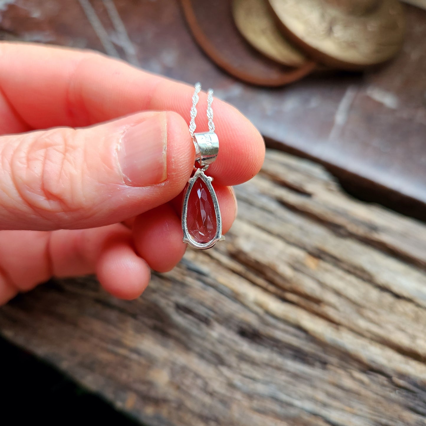 Pendentif en Améthyste rose facettée + chaîne Argent