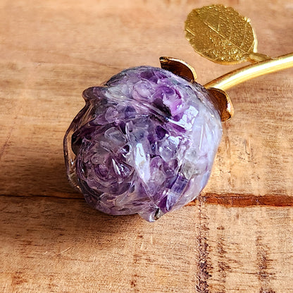 Rose en Fluorite - tige dorée