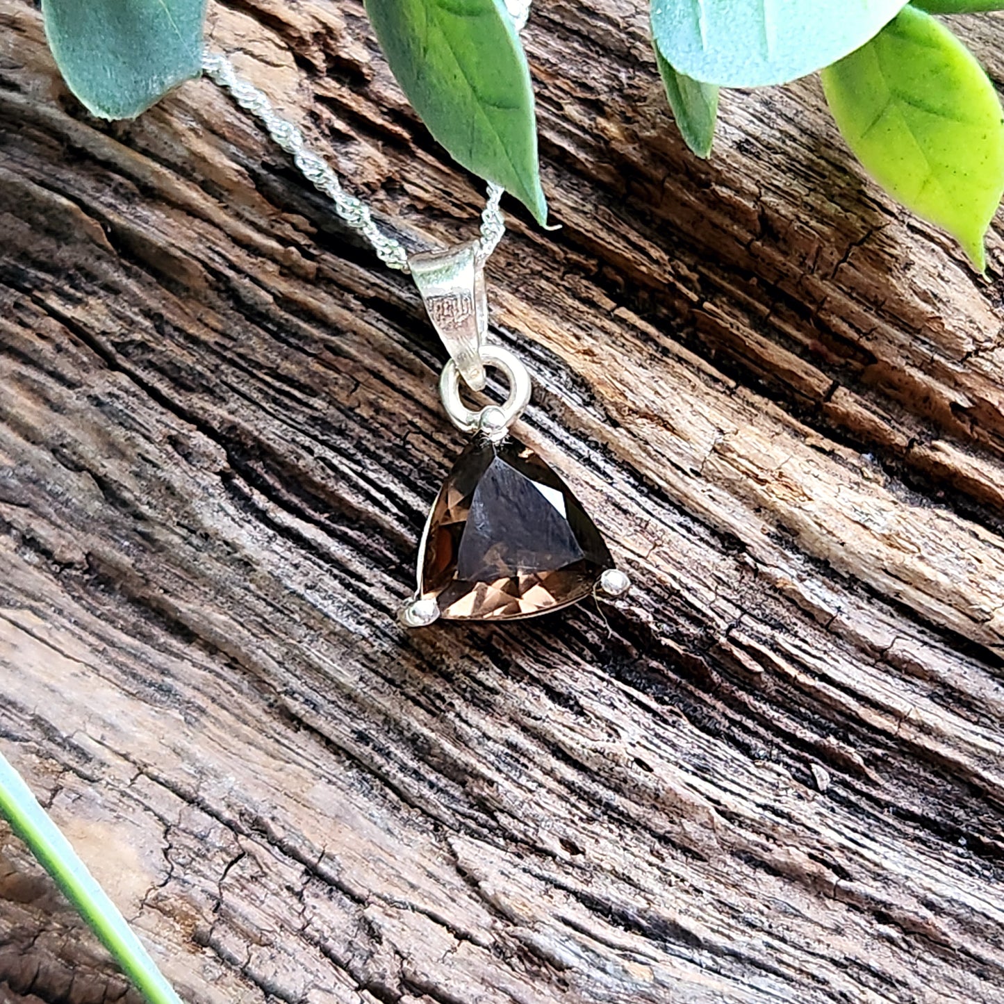 Pendentif en Quartz fumé facetté n°1 + chaîne Argent