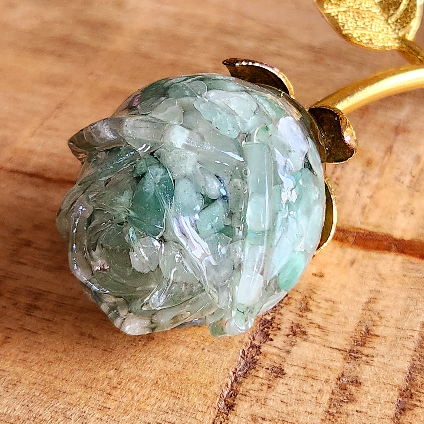 Rose en Aventurine verte - tige dorée