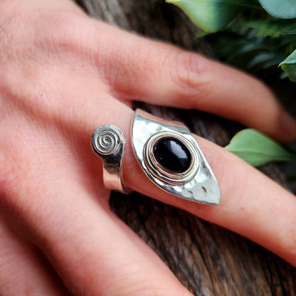 Bague réglable - Obsidienne noire - Argent  925
