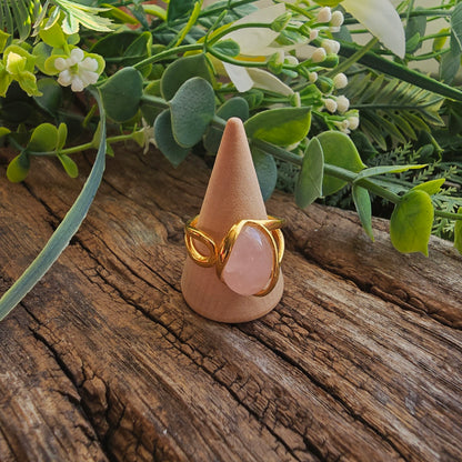 Bague réglable "Dorée" n°2 - Quartz rose - Argent plaqué or 925