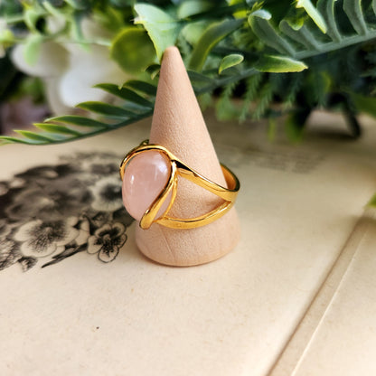 Bague réglable "Dorée" - Quartz rose - Argent plaqué or 925