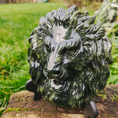 Sculpture Tête de Lion en Jade vert