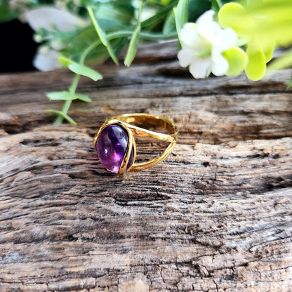 Bague réglable "Dorée" - Améthyste - Argent plaqué or 925