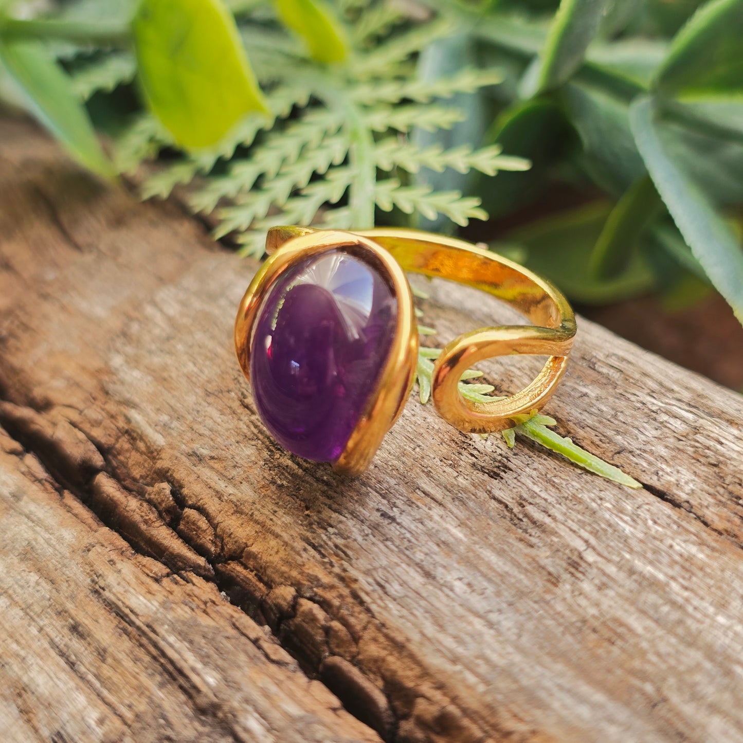 Bague réglable "Dorée" n°2 - Améthyste - Argent plaqué or 925