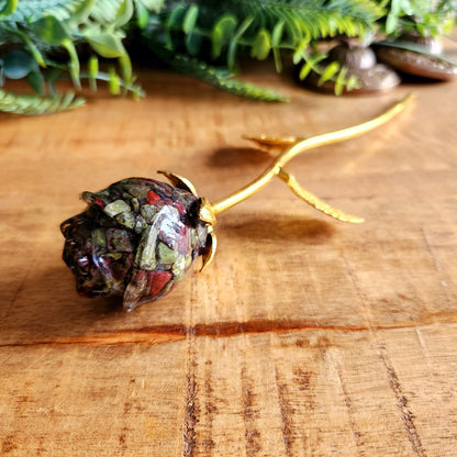 Rose en Jaspe sang de dragon - tige dorée