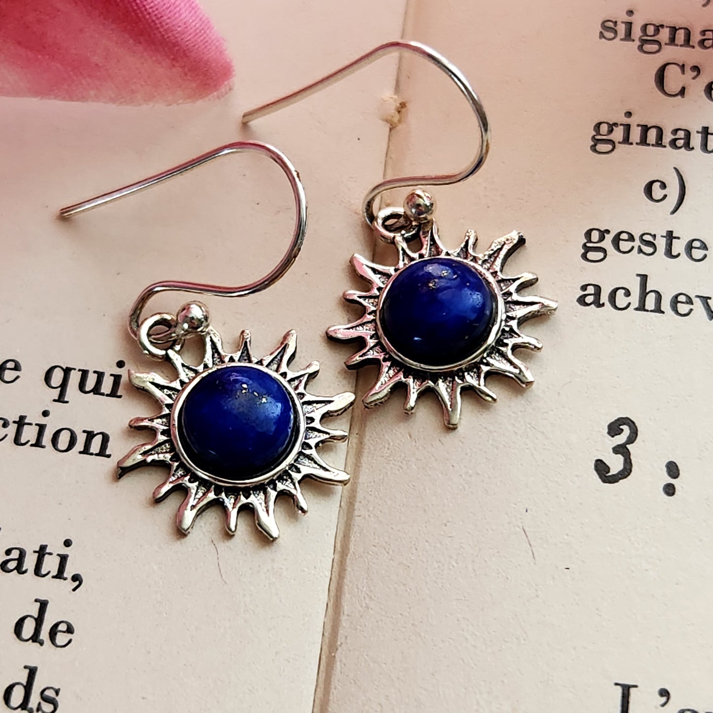 Boucles d'oreilles en Lapis lazuli - Soleil - Argent 925