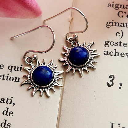 Boucles d'oreilles en Lapis lazuli - Soleil - Argent 925